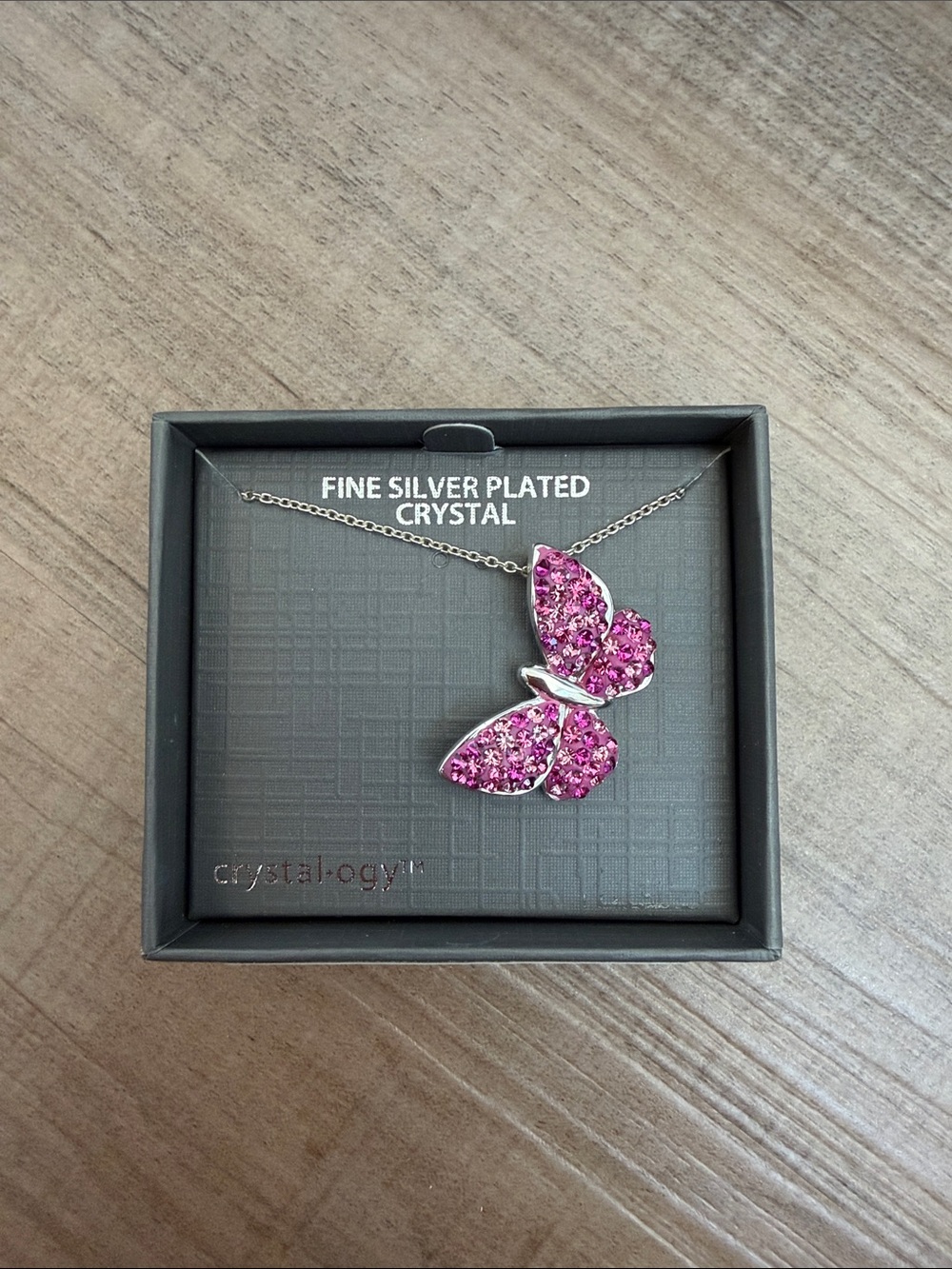 Crystalogy Pink Crystal Butterfly Silver Plated Necklace